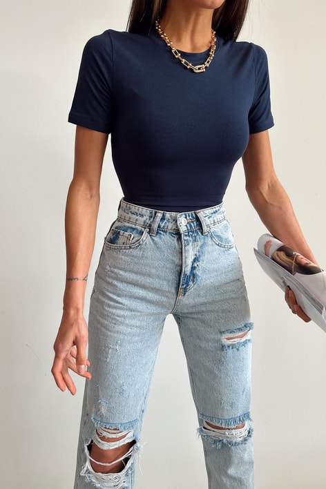 Bisiklet Yaka Basic Tshirt Lacivert