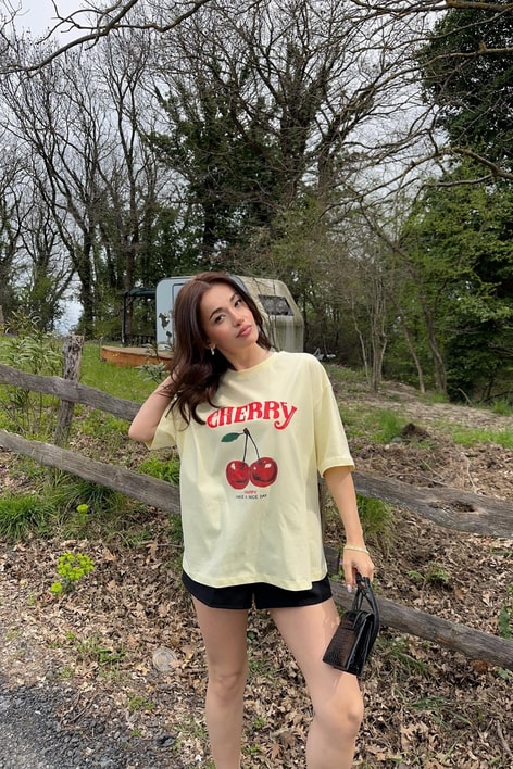 Cherry Baskılı Tshirt Sarı