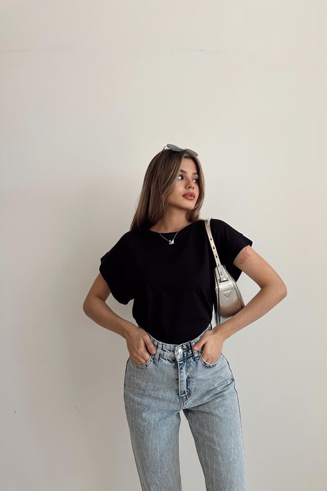 Double Kol Basic Tshirt Siyah