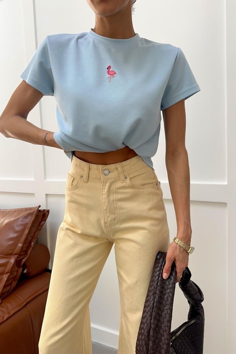 Flamingo Nakışlı Tshirt Mavi