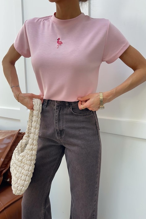 Flamingo Nakışlı Tshirt Pembe