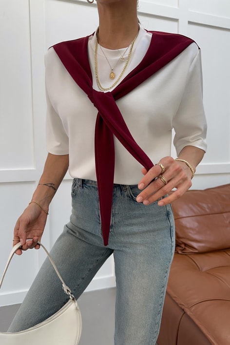 Fularlı Modal Tshirt Bordo