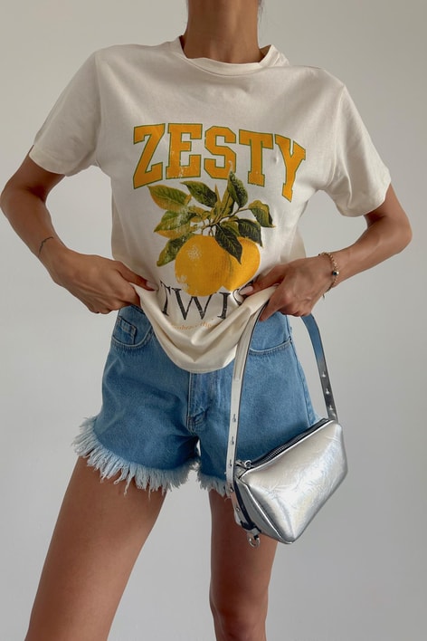 Lemon Baskı Tshirt Bej