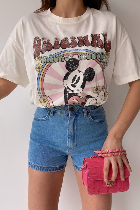 Ovesize Mickey Tshirt Krem