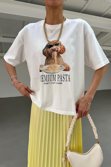Pasta Köpek Baskılı Tshirt Ekru