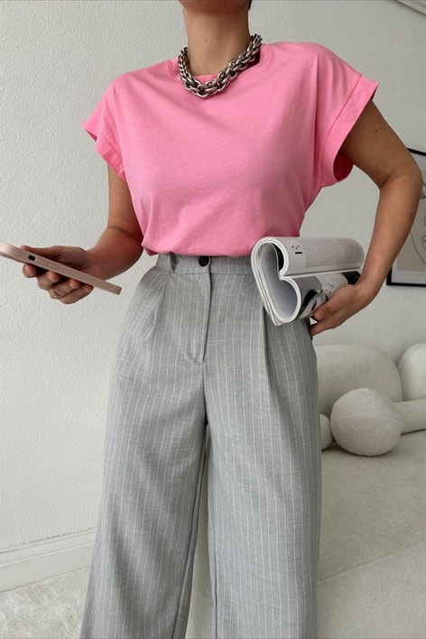 Sıfır Kol Basic Tshirt Pembe