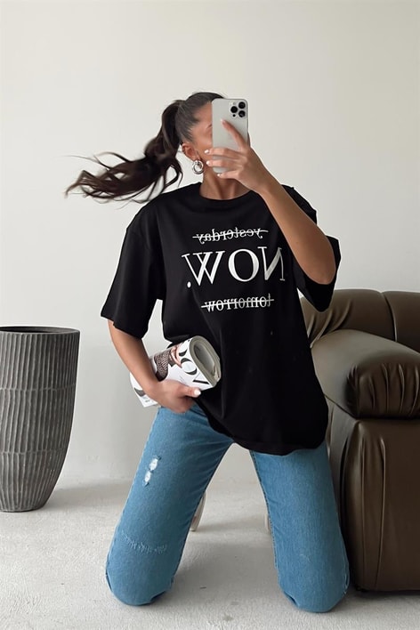 Text Baskılı Tshirt Siyah