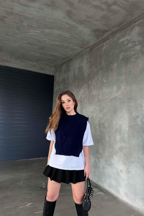 Triko Süveter Detay Tshirt Lacivert
