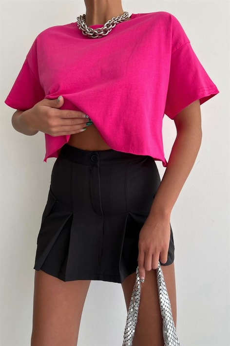 Yarım Kol Basic Tshirt Fuşya