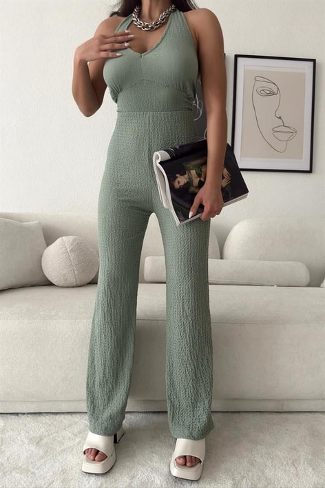 Boyundan Bağlamalı Gofre Tulum Çağla Yeşili