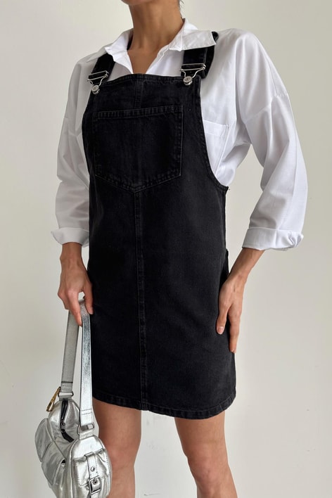 Denim Salopet Siyah