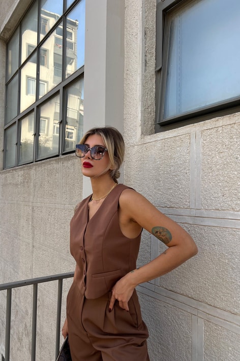 Classic Süs Cep Yelek Kahve