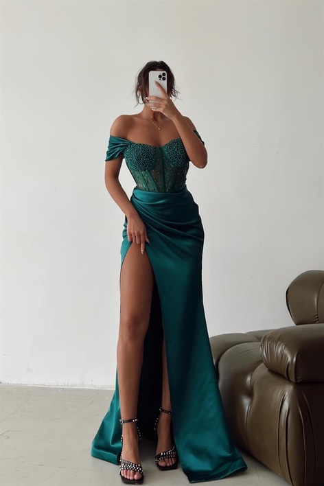 Cup Pearly Alina Abiye Zümrüt Yeşili