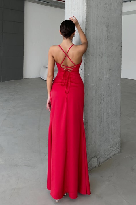 Degaje Yaka Adel Abiye Kırmızı