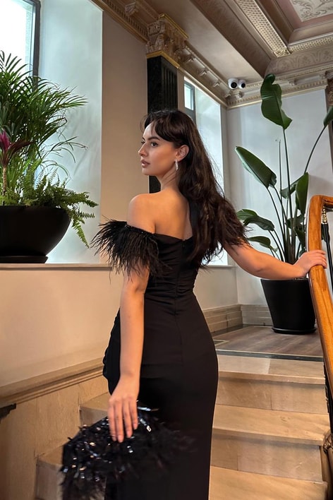 Full Drape Otriş Şifon Abiye Siyah