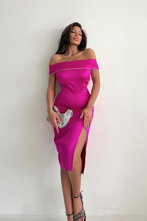 Prenses Yaka Shine Abiye Fuşya