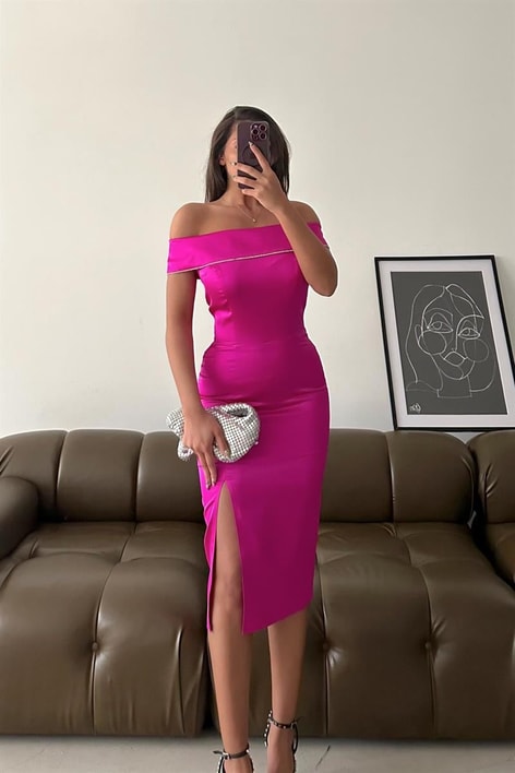 Prenses Yaka Shine Abiye Fuşya