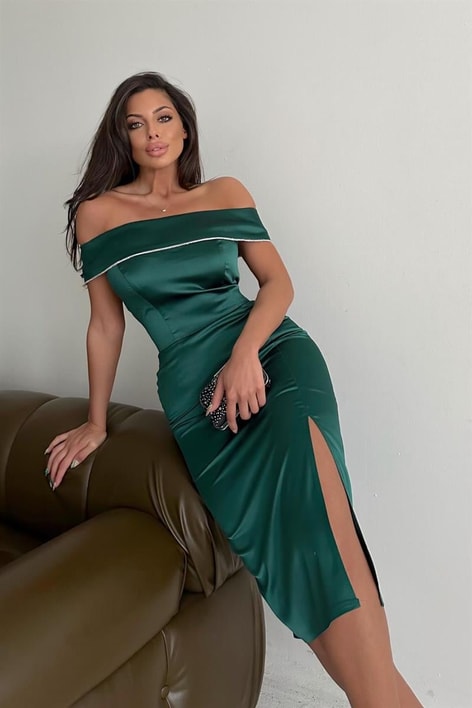 Prenses Yaka Shine Abiye Zümrüt Yeşili