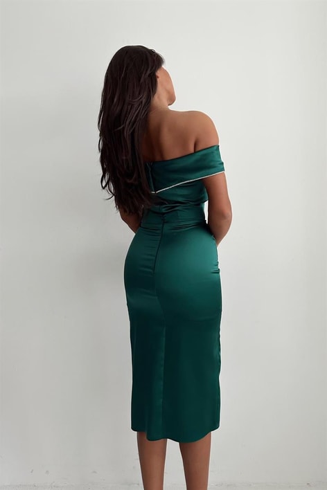 Prenses Yaka Shine Abiye Zümrüt Yeşili