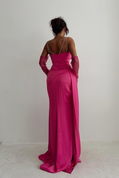 Su Yolu Payet Yaka Abiye Fuşya