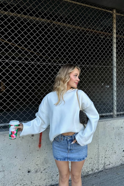 Balon Kol Oversize Sweat Beyaz