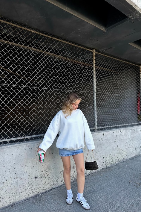 Balon Kol Oversize Sweat Beyaz