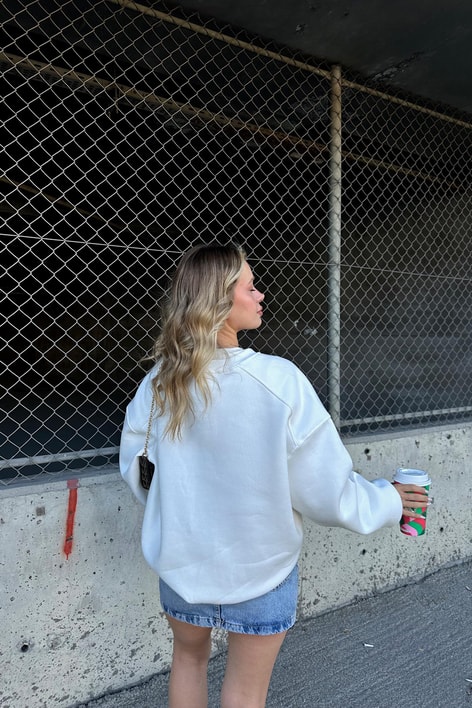 Balon Kol Oversize Sweat Beyaz