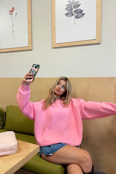 Balon Kol Oversize Sweat Pembe