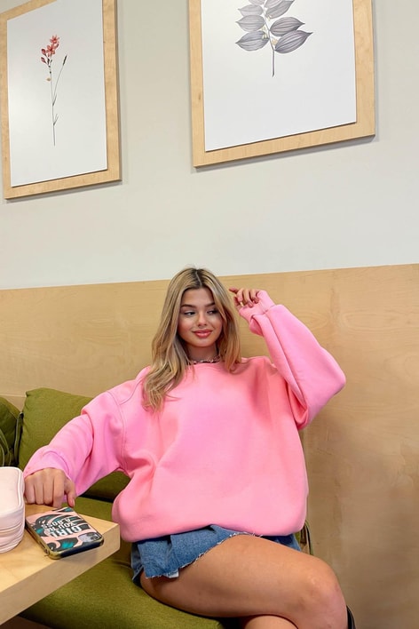 Balon Kol Oversize Sweat Pembe