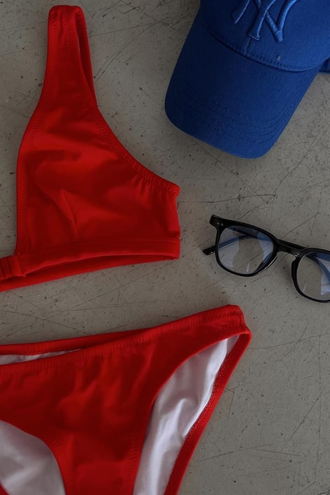 V Yaka Basic Bikini Nar Çiçeği