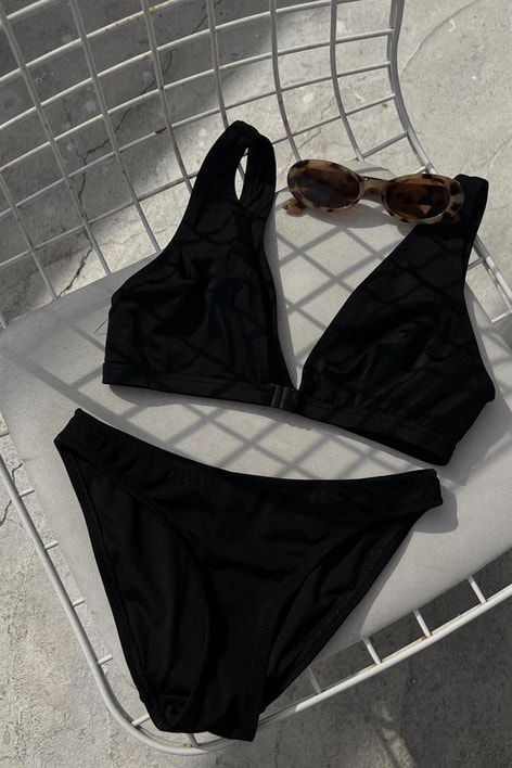 V Yaka Basic Bikini Siyah