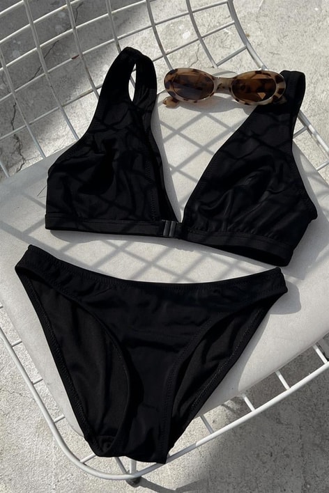 V Yaka Basic Bikini Siyah