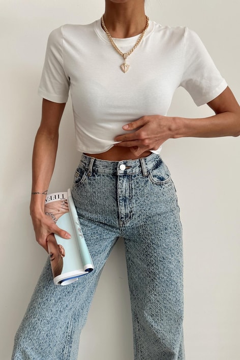 Bisiklet Yaka Basic Tshirt Beyaz