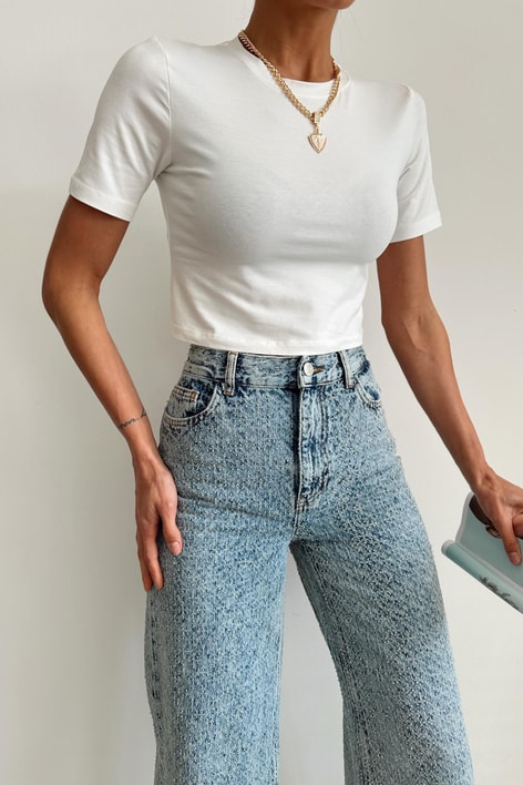 Bisiklet Yaka Basic Tshirt Beyaz