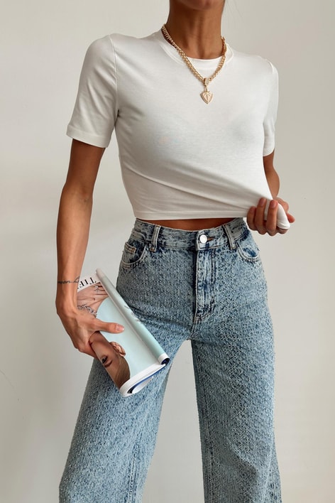 Bisiklet Yaka Basic Tshirt Beyaz