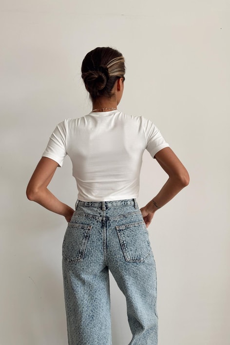 Bisiklet Yaka Basic Tshirt Beyaz