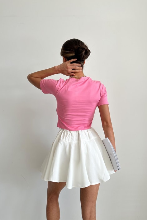 Bisiklet Yaka Basic Tshirt Pembe