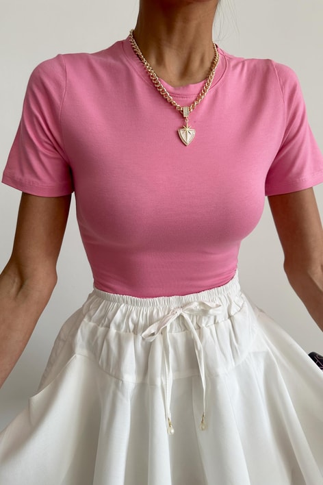 Bisiklet Yaka Basic Tshirt Pembe