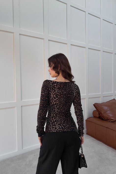 Asimetrik Leopar Desenli Bluz LEOPAR DESEN