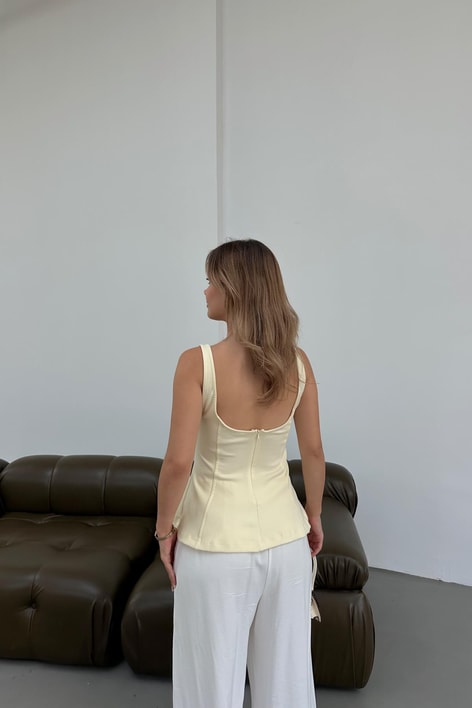 Askılı Volanlı Bluz Sarı