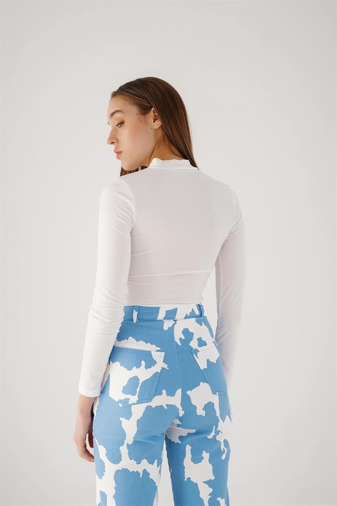 Baret Detay Transparan Bluz Beyaz