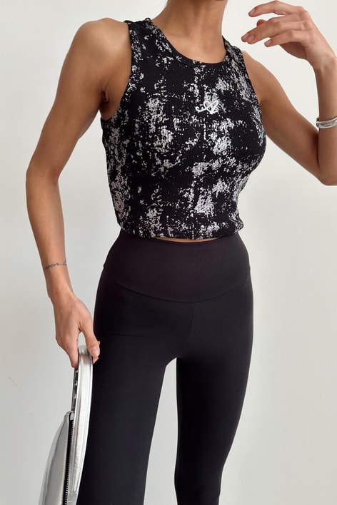 Basic Varaklı Crop Siyah