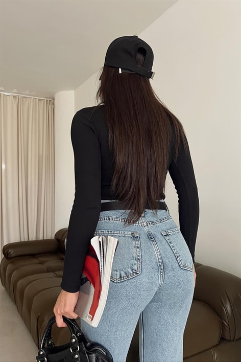 Bisiklet Yaka Uzun Kollu Bluz Siyah