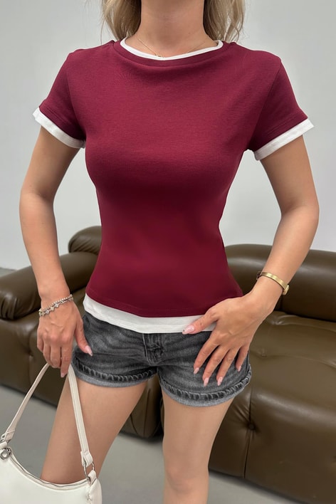 Biye Detaylı Basic Bluz Bordo