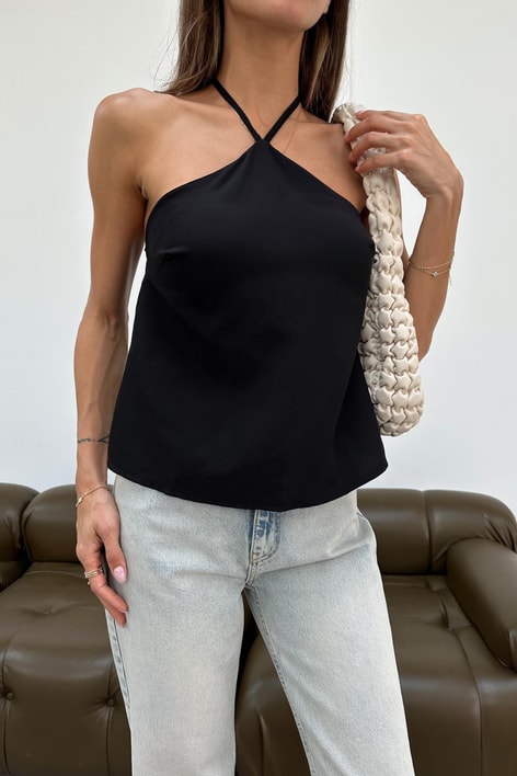 Boncuklu Boyundan Bağlamalı Bluz Siyah