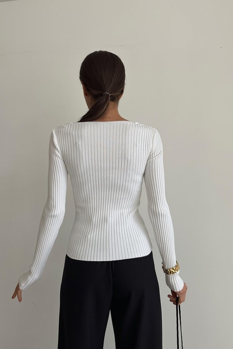 Çapraz Yaka Triko Bluz Beyaz