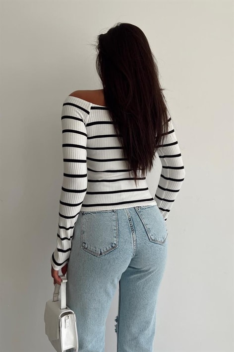 Carmen Çizgili Bluz Beyaz