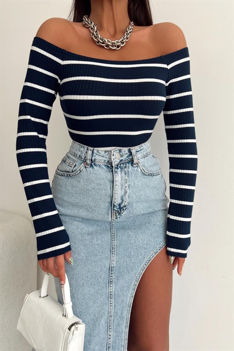 Carmen Çizgili Bluz Lacivert