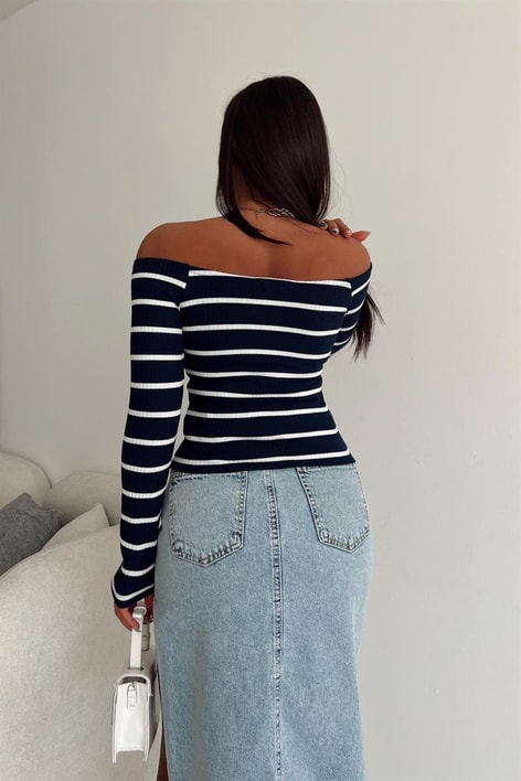 Carmen Çizgili Bluz Lacivert