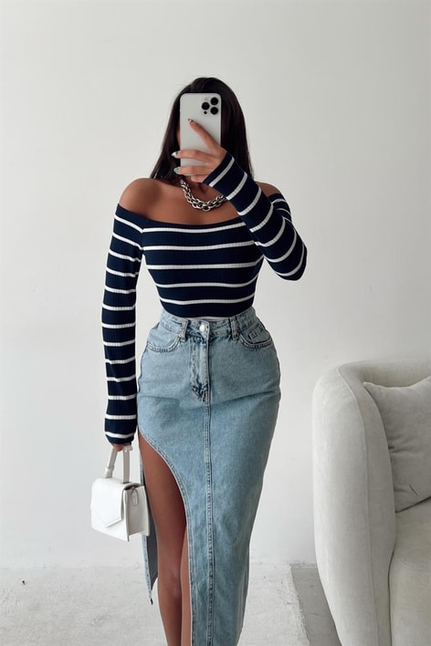 Carmen Çizgili Bluz Lacivert